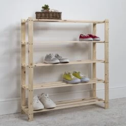 5 Tier Shoe Rack In Natural Pine -Furniture Store 5 tier natural pine shoe rack p1064 6834 image