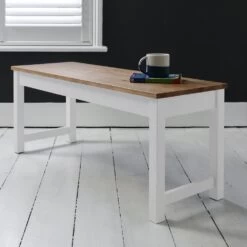Annika Bench In White & Natural Pine
