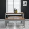 Annika Dining Table With 2 Benches In Grey & Natural Pine