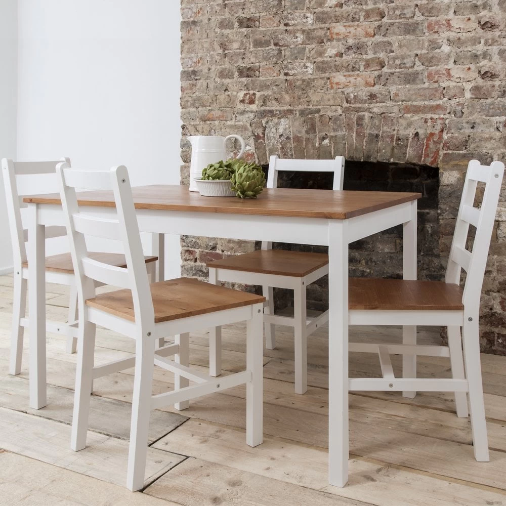 Annika Dining Table With 4 Chairs Natural & White 3 Annika Dining Table With 4 Chairs Natural & White