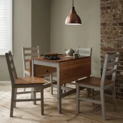 Annika Dropleaf Dining Table With 2 Chairs In Grey & Natural Pine