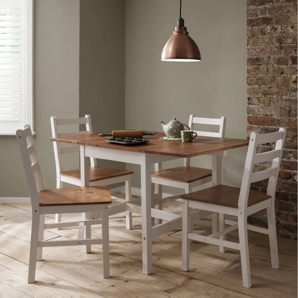 Annika Dropleaf Dining Table With 2 Chairs Natural & White 5 Annika Dropleaf Dining Table With 2 Chairs Natural & White - Image 3