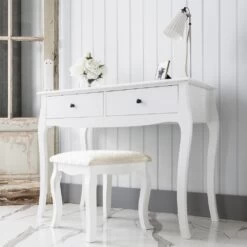 Camille Dressing Table And Stool In Classic White -Furniture Store camille dressing table and stool in classic white p851 12540 image