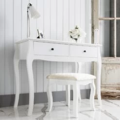 Camille Dressing Table And Stool In Classic White
