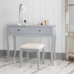 Camille Dressing Table And Stool In Silk Grey