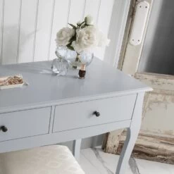Camille Dressing Table And Stool In Silk Grey -Furniture Store camille dressing table and stool in silk grey p920 8302 image