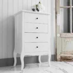 Camille Side Table Chest 4 Drawer In Classic White