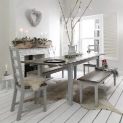 Canterbury Dining Table With 2 Chairs, 2 Benches & 2 Extensions In Silk Grey And Dark Pine -Furniture Store canterbury dining table with 2 chairs 2 benches 2 extensions in silk grey and dark pine p1164 11864 image