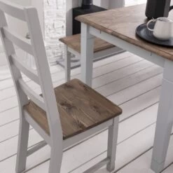 Canterbury Dining Table With 2 Chairs, 2 Benches & 2 Extensions In Silk Grey And Dark Pine -Furniture Store canterbury dining table with 2 chairs 2 benches 2 extensions in silk grey and dark pine p1164 9725 image