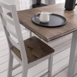Canterbury Dining Table With 2 Chairs, 2 Benches & 2 Extensions In Silk Grey And Dark Pine -Furniture Store canterbury dining table with 2 chairs 2 benches 2 extensions in silk grey and dark pine p1164 9726 image