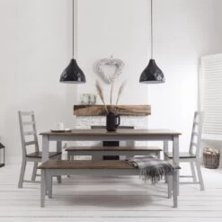 Canterbury Dining Table With 2 Chairs & 2 Benches In Silk Grey And Dark Pine -Furniture Store canterbury dining table with 2 chairs 2 benches in silk grey and dark pine p1163 9667 image