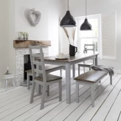 Canterbury Dining Table With 2 Chairs & 2 Benches In Silk Grey And Dark Pine -Furniture Store canterbury dining table with 2 chairs 2 benches in silk grey and dark pine p1163 9668 image