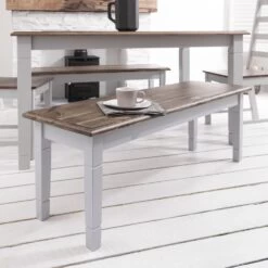Canterbury Dining Table With 2 Chairs & 2 Benches In Silk Grey And Dark Pine -Furniture Store canterbury dining table with 2 chairs 2 benches in silk grey and dark pine p1163 9669 image