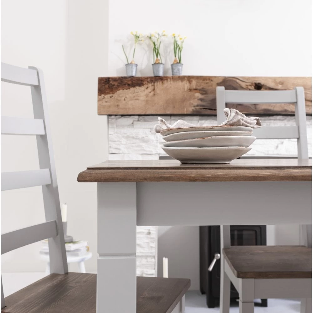 Canterbury Dining Table With 5 Chairs & Bench In Grey And Dark Pine 5 Canterbury Dining Table With 5 Chairs & Bench In Grey And Dark Pine - Image 3