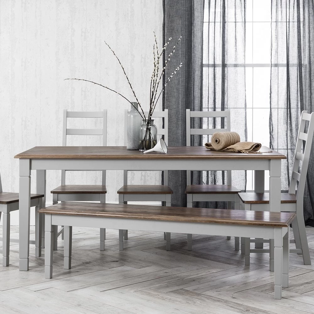 Canterbury Dining Table With 5 Chairs & Bench In Grey And Dark Pine 3 Canterbury Dining Table With 5 Chairs & Bench In Grey And Dark Pine