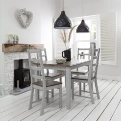 Canterbury Dining Table 180cm With 6 Chairs In Grey And Dark Pine