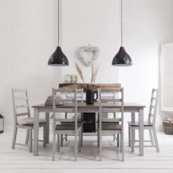 Canterbury Dining Table 180cm With 6 Chairs In Grey And Dark Pine -Furniture Store canterbury dining table with 6 chairs in grey and dark pine p432 9716 image