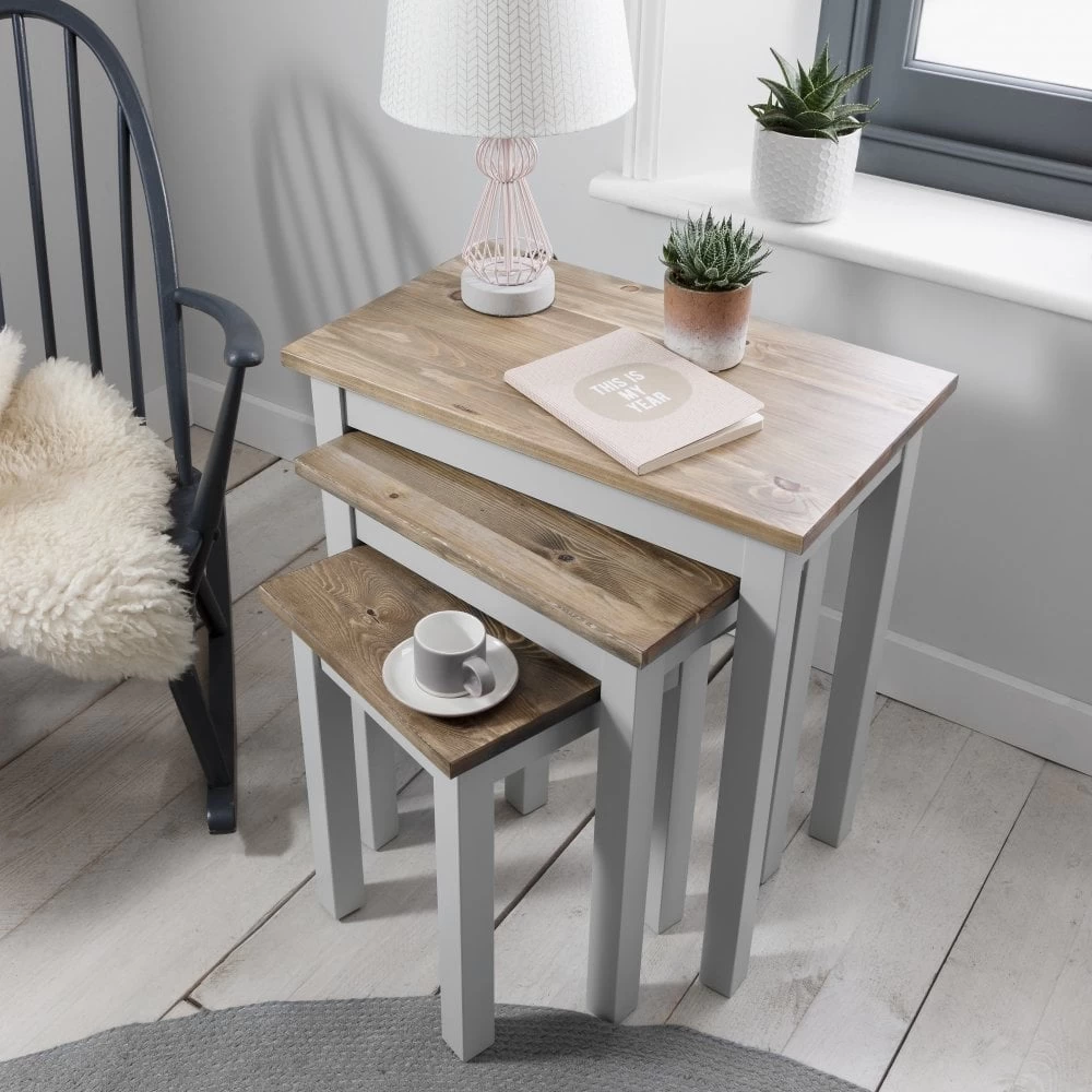 Canterbury Nest Of Tables In Dark Pine And Grey 9 Canterbury Nest Of Tables In Dark Pine And Grey - Image 7