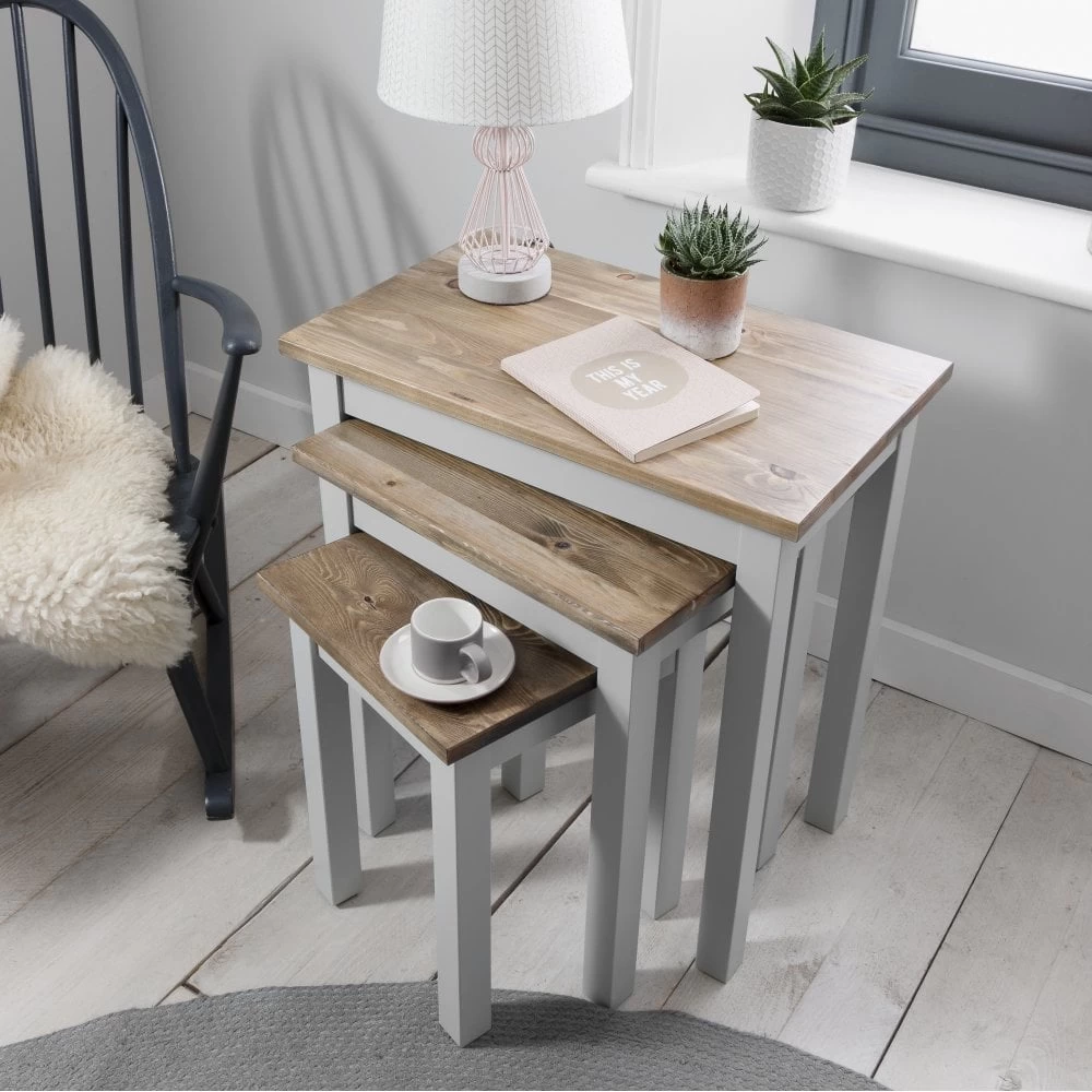 Canterbury Nest Of Tables In Dark Pine And Grey 3 Canterbury Nest Of Tables In Dark Pine And Grey