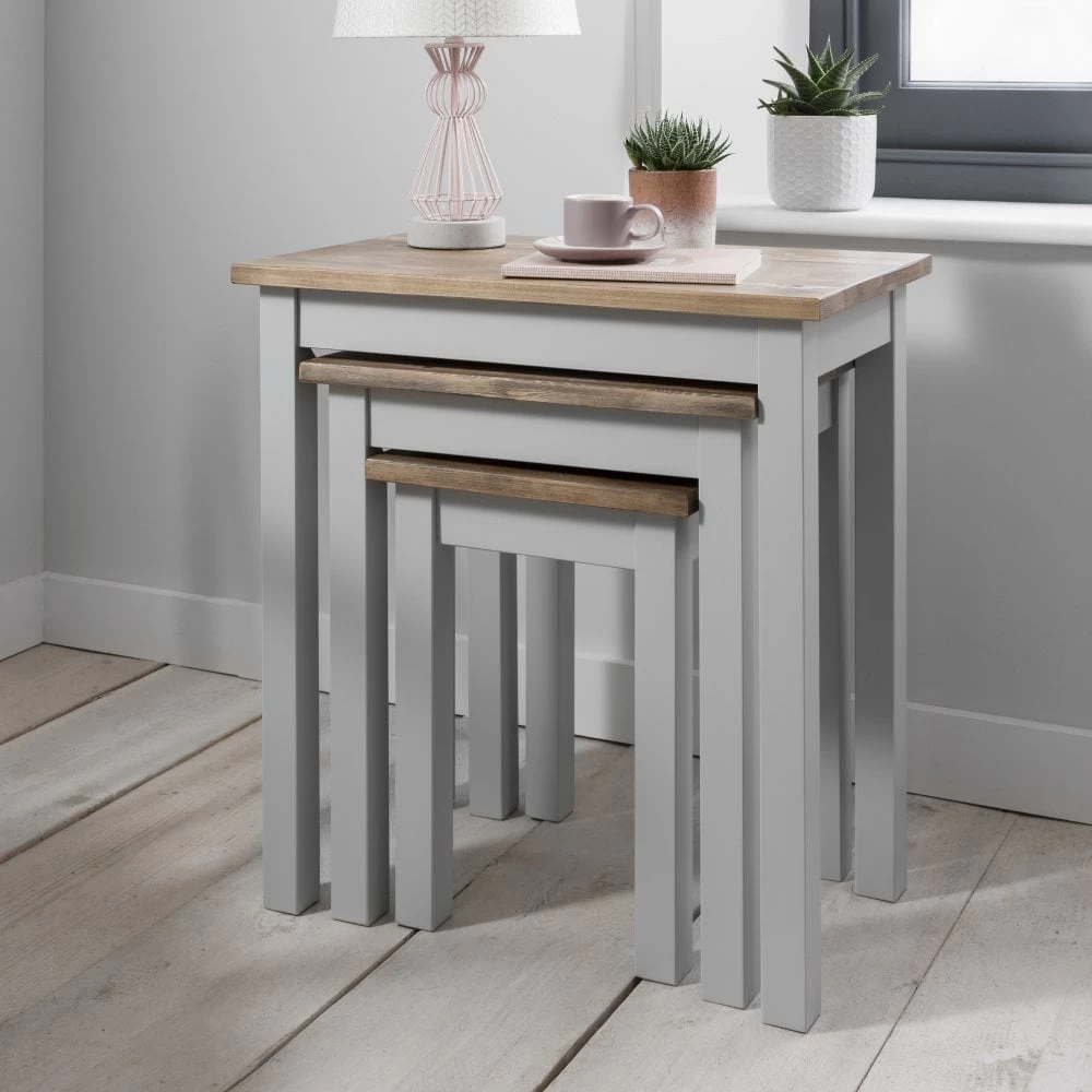 Canterbury Nest Of Tables In Dark Pine And Grey 4 Canterbury Nest Of Tables In Dark Pine And Grey - Image 2