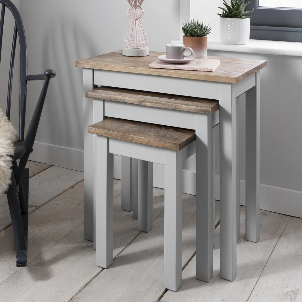 Canterbury Nest Of Tables In Dark Pine And Grey 5 Canterbury Nest Of Tables In Dark Pine And Grey - Image 3