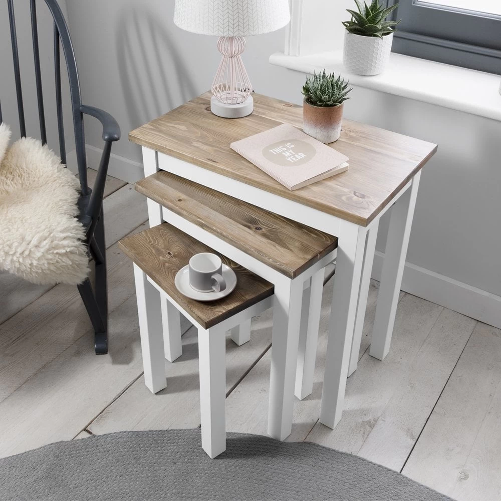 Canterbury Nest Of Tables In White And Dark Pine 3 Canterbury Nest Of Tables In White And Dark Pine