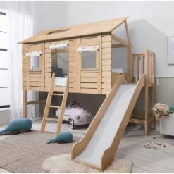 Christopher Treehouse Midsleeper Bed With Slide & Underbed In Natural Pine