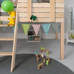 Christopher Treehouse Midsleeper Bed With Slide & Underbed In Natural Pine -Furniture Store christopher treehouse midsleeper bed with slide underbed in natural pine p1105 7413 image