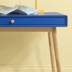 Frank Desk In Blue And Natural Pine -Furniture Store frank desk with drawer in blue and natural pine p1240 10511 image