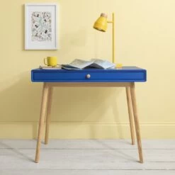 Frank Desk In Blue And Natural Pine -Furniture Store frank desk with drawer in blue and natural pine p1240 12310 image