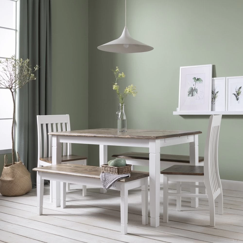 Haugesund Dining Set 140cm Table With 2 Chairs & 2 Benches In White And Dark Pine 10 Haugesund Dining Set 140cm Table With 2 Chairs & 2 Benches In White And Dark Pine - Image 8