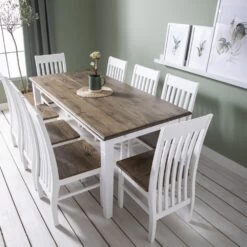 Haugesund Dining Table 180cm With 8 Chairs & 2x Extensions In White And Dark Pine -Furniture Store haugesund dining table 180cm with 8 chairs 2x extensions in white and dark pine p1251 10392 image