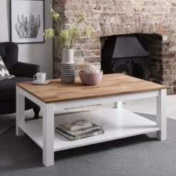 Hever Coffee Table In White And Natural Pine