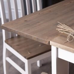 Hever Dining Table With 2 X Extensions In White & Dark Pine -Furniture Store hever dining table with 2 x extensions p303 9375 image