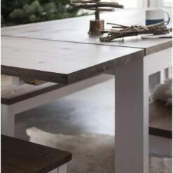 Hever Dining Table With 2 X Extensions In White & Dark Pine -Furniture Store hever dining table with 2 x extensions p303 9376 image