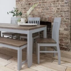 Hever Dining Table With 3 Chairs & Bench In Grey And Dark Pine -Furniture Store hever dining table with 3 chairs bench in grey and dark pine p1034 9279 image