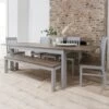 Hever Dining Table With 5 Chairs & Bench & 2 Extensions In Grey And Dark Pine -Furniture Store hever dining table with 5 chairs bench 2 extensions in grey and dark pine p1033 7050 image
