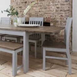 Hever Dining Table With 5 Chairs & Bench & 2 Extensions In Grey And Dark Pine -Furniture Store hever dining table with 5 chairs bench 2 extensions in grey and dark pine p1033 9298 image