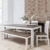 Hever Dining Table With 5 Chairs & Bench & 2 Extensions In White & Dark Pine -Furniture Store hever dining table with 5 chairs bench 2 extensions p299 6222 image