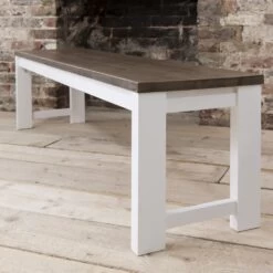 Hever Dining Table With 5 Chairs & Bench & 2 Extensions In White & Dark Pine -Furniture Store hever dining table with 5 chairs bench 2 extensions p299 9251 image