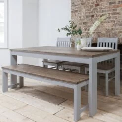 Hever Table And 5 Chairs & Bench In Grey & Dark Pine -Furniture Store hever dining table with 5 chairs bench in grey p1062 9286 image