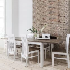 Hever Dining Table With 6 Chairs & 2 Extensions In White & Dark Pine