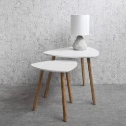 Malme Nesting Tables Set Of Two In Classic White And Natural Pine