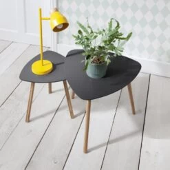 Malme Nesting Tables Set Of Two In Dark Grey And Natural Pine