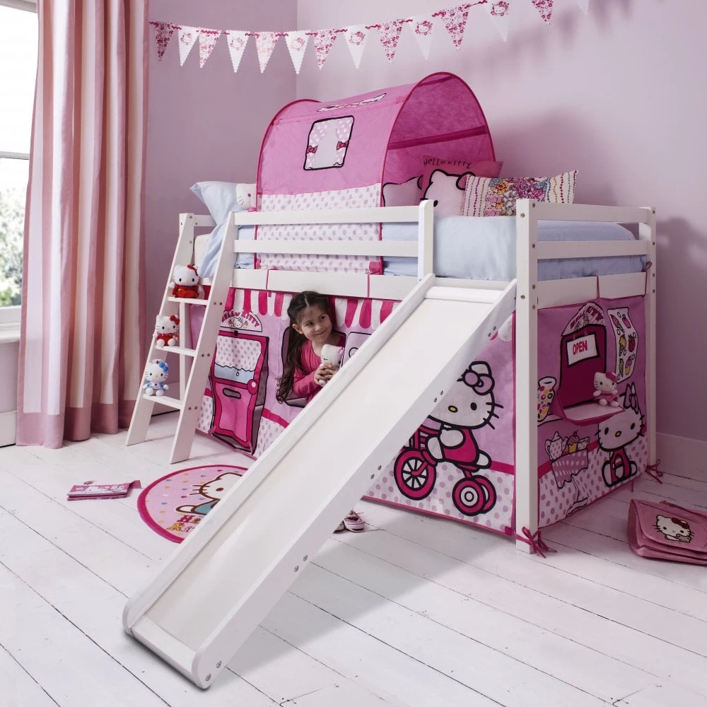 Moro Cabin Bed Midsleeper With Slide & Hello Kitty Package In Classic White 3 Moro Cabin Bed Midsleeper With Slide & Hello Kitty Package In Classic White