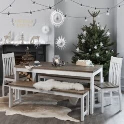 Nordic Dining Table With 5 Chairs & Bench In Classic White And Pine 10 Nordic Dining Table With 5 Chairs & Bench In Classic White And Pine -Furniture Store nordic dining table with 5 chairs bench in classic white and pine p725 9428 image