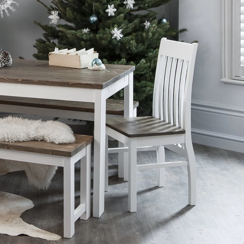 Nordic Dining Table With 5 Chairs & Bench In Classic White And Pine 6 Nordic Dining Table With 5 Chairs & Bench In Classic White And Pine - Image 4