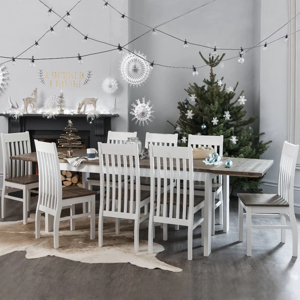 Nordic Dining Table With 6 Chairs & 2 Extensions In Classic White And Pine 3 Nordic Dining Table With 6 Chairs & 2 Extensions In Classic White And Pine