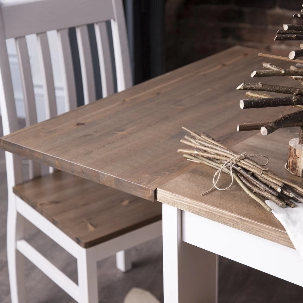 Nordic Dining Table With 6 Chairs & 2 Extensions In Classic White And Pine 6 Nordic Dining Table With 6 Chairs & 2 Extensions In Classic White And Pine - Image 4