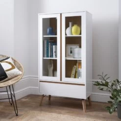 Otto Display Cabinet Dresser In Solid White And Natural Pine